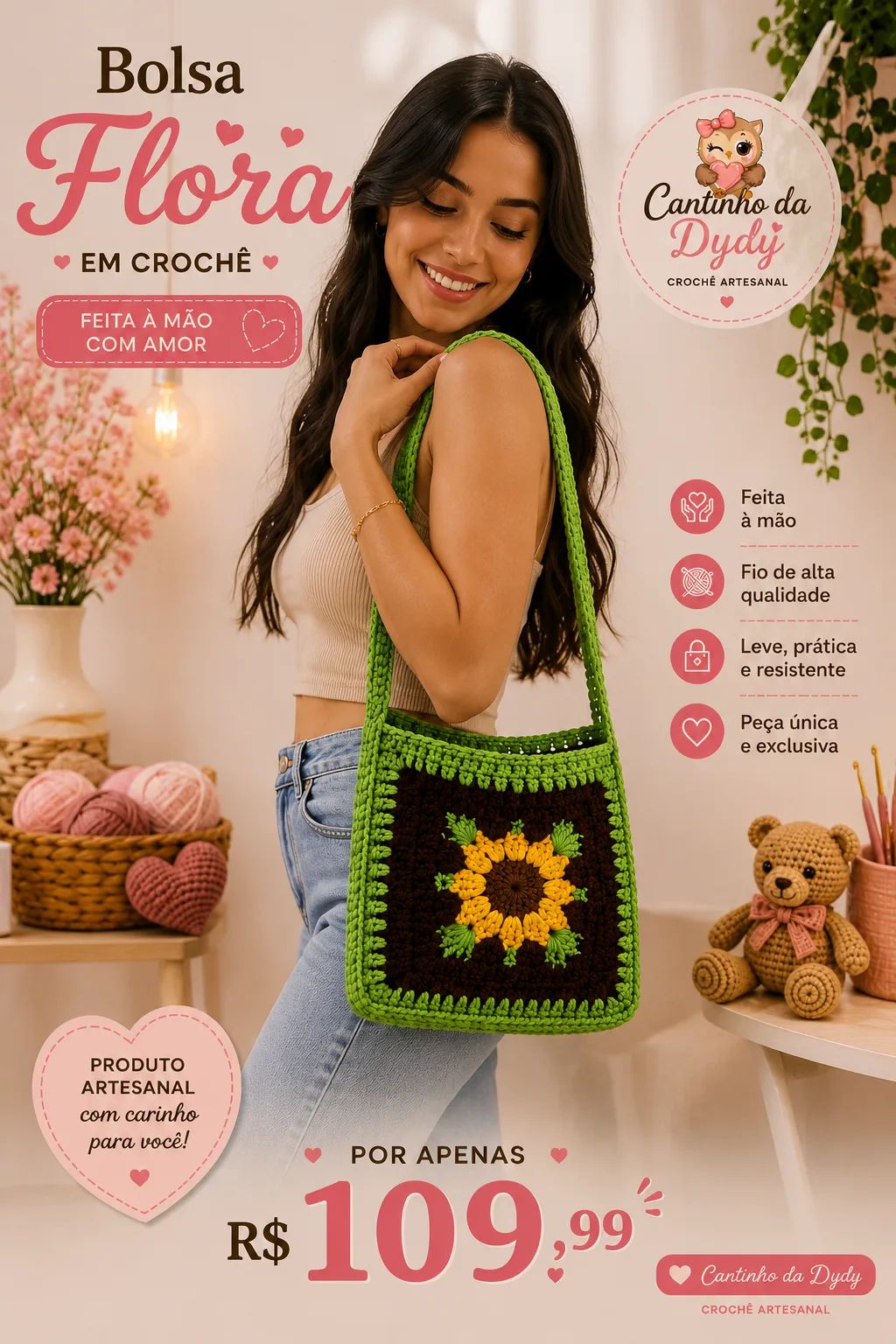 Bolsa em Crochê Flora